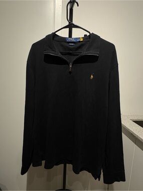 Ralph Lauren Black Half-Zip Sweater with Gold Pony